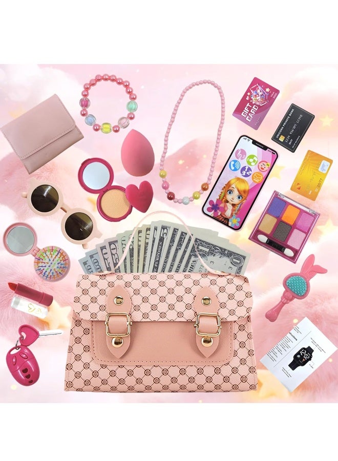 Beauenty Play Purse for Little Girls, 32PCS Toddler Purse with Pretend Makeup for Kids, Princess Toys Includes Handbag, Phone, Wristwatch, Silk Scarf Kids Toy Purse Birthday Gift for Girls 3 4 5+ - Image 2