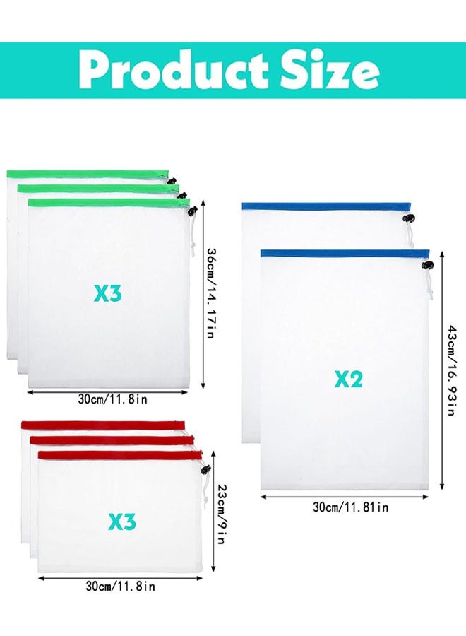 8 قطع من أكياس الخضار القابلة لإعادة الاستخدام، أكياس تخزين الألعاب، أكياس قابلة للغسل، 2 كبيرة، 3 متوسطة، 3 صغيرة، للاستخدام في المدرسة والمكتب، وتخزين الألغاز والألعاب (متعددة الألوان) - Image 3