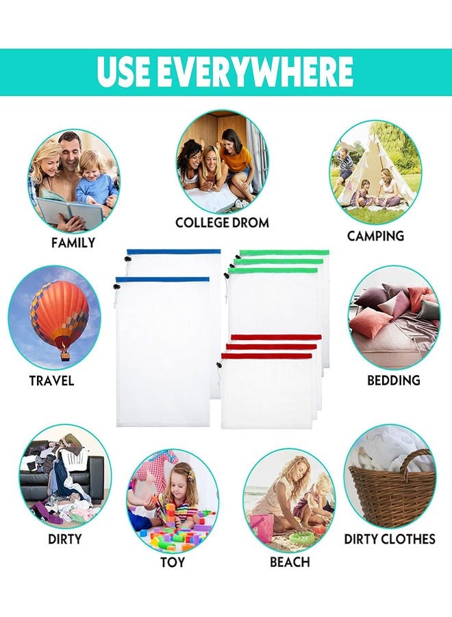 8 قطع من أكياس الخضار القابلة لإعادة الاستخدام، أكياس تخزين الألعاب، أكياس قابلة للغسل، 2 كبيرة، 3 متوسطة، 3 صغيرة، للاستخدام في المدرسة والمكتب، وتخزين الألغاز والألعاب (متعددة الألوان) - Image 5