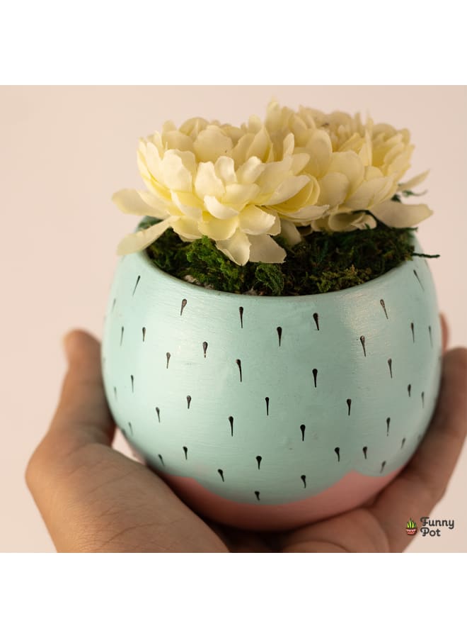 Handnade artificial plant pot - turqoise & pink - 12*8 cm