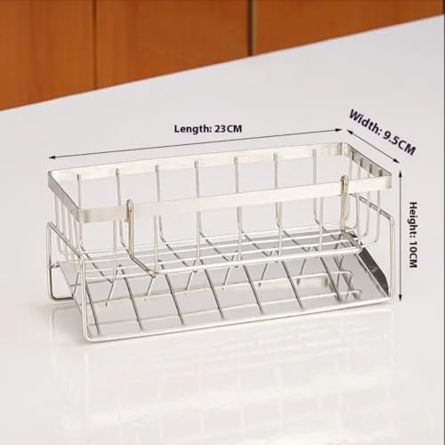 HouseWarming Stainless Steel Sink Organiser, Slope Design for Water Drainage, Efficient Kitchen Sink Organiser, Sink Caddy Organizer, SS Silver color - Image 2