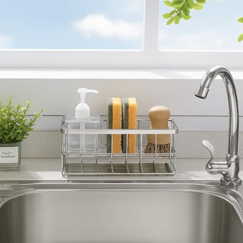 HouseWarming Stainless Steel Sink Organiser, Slope Design for Water Drainage, Efficient Kitchen Sink Organiser, Sink Caddy Organizer, SS Silver color - Image 4