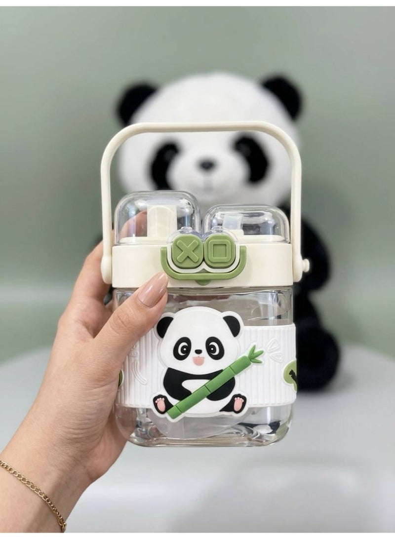 Cute Panda Square Water Bottle with Straw & Shoulder Strap - 500ml, Portable Sipper for Kids & School - Image 5