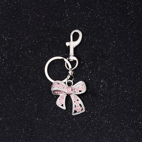 SORGERLY Pink Bow Bag Charm Keychain - Silver Key Chain, Cute Purse Handbag Accessories - Sparkly Gift for Women (Silver) - Image 4