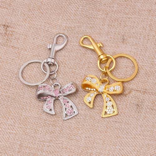 SORGERLY Pink Bow Bag Charm Keychain - Silver Key Chain, Cute Purse Handbag Accessories - Sparkly Gift for Women (Silver) - Image 5