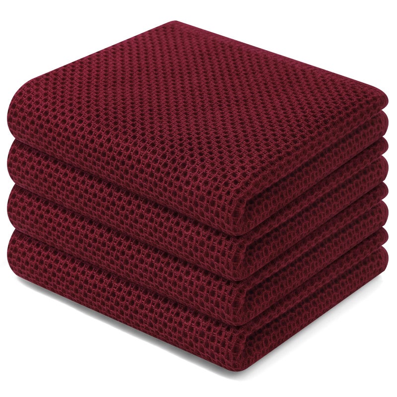 Homaxy 100% Cotton Waffle Weave Kitchen Dish Towels, Ultra Soft Absorbent Quick Drying Cleaning Towel, 13 x 28 Inches, 4-Pack, Burgundy - Image 1