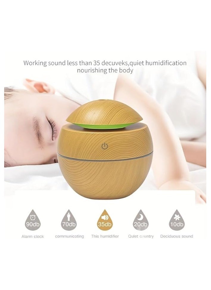 Hanso Ultrasonic Aroma Humidifier with Color-Changing LED Lights - 130ml Capacity, Pure Water Atomization Chip, Delightfully Fresh Air for Any Environment (Light Wood)