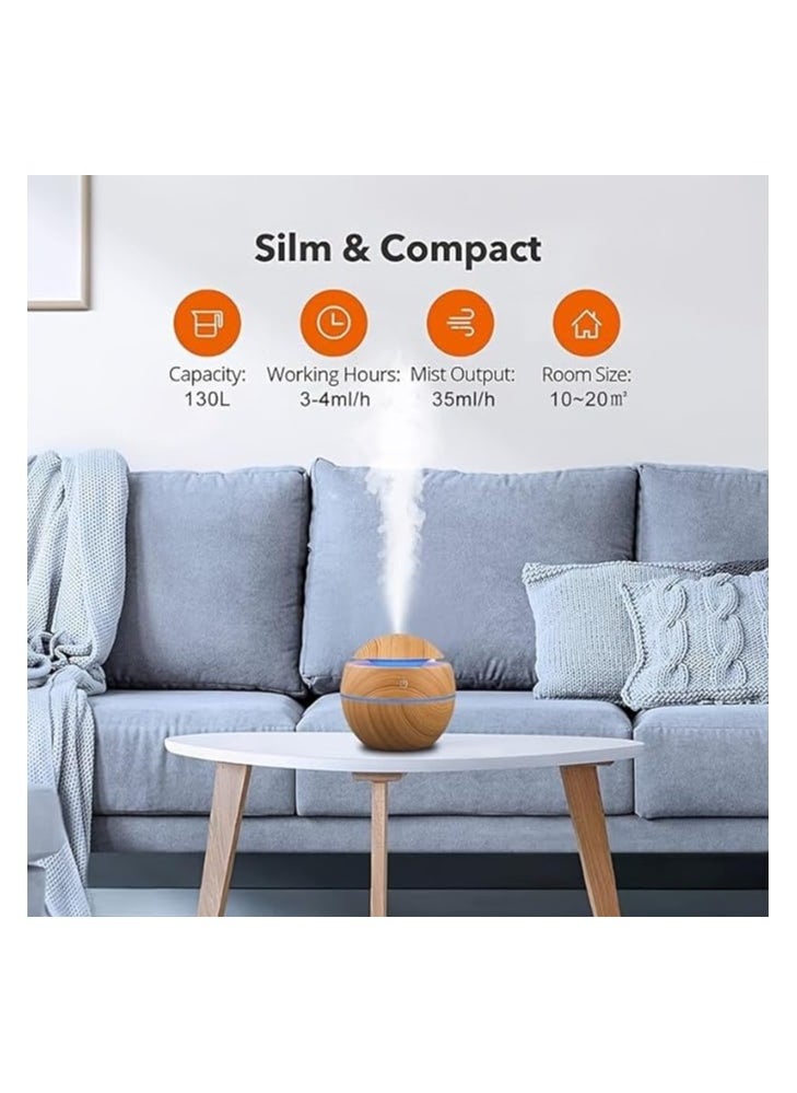 Hanso Ultrasonic Aroma Humidifier with Color-Changing LED Lights - 130ml Capacity, Pure Water Atomization Chip, Delightfully Fresh Air for Any Environment (Light Wood)