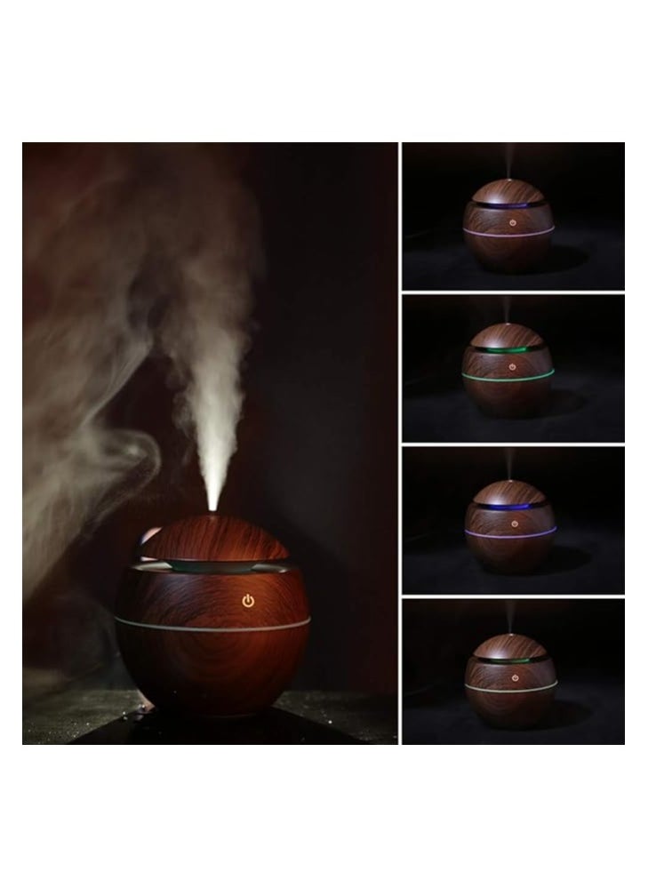 Hanso Ultrasonic Aroma Humidifier with Color-Changing LED Lights - 130ml Capacity, Pure Water Atomization Chip, Delightfully Fresh Air for Any Environment (Light Wood)