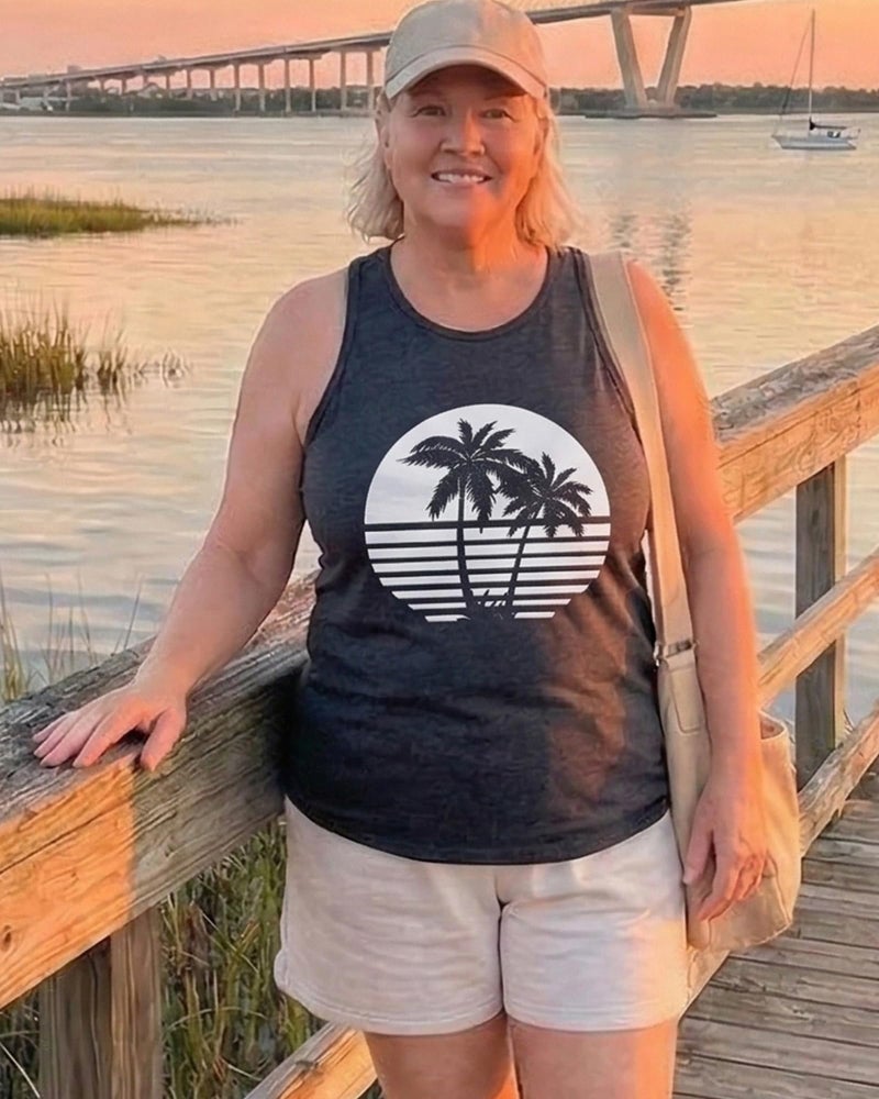 JILUVIN Tank Tops for Women Racerback Summer Sleeveless Top Casual Graphic Basic Shirts, Black Coconut Trees, L - Image 2