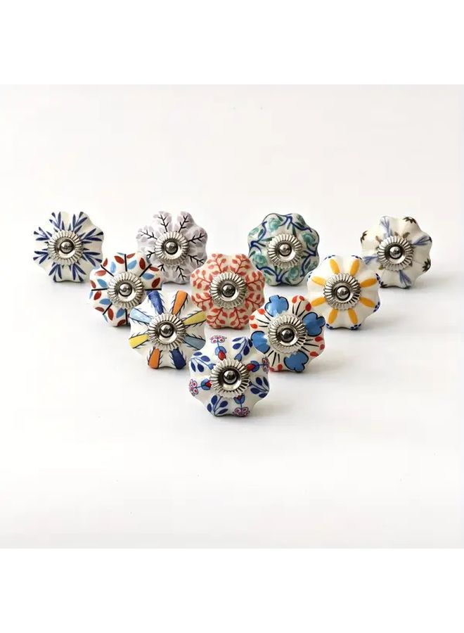 Mixed Color 6pcs Hand Painted Bohemian Ceramic Drawer Knobs Vintage Floral Pattern - Image 2