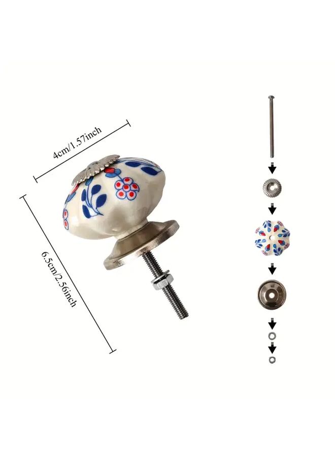 Mixed Color 6pcs Hand Painted Bohemian Ceramic Drawer Knobs Vintage Floral Pattern - Image 4