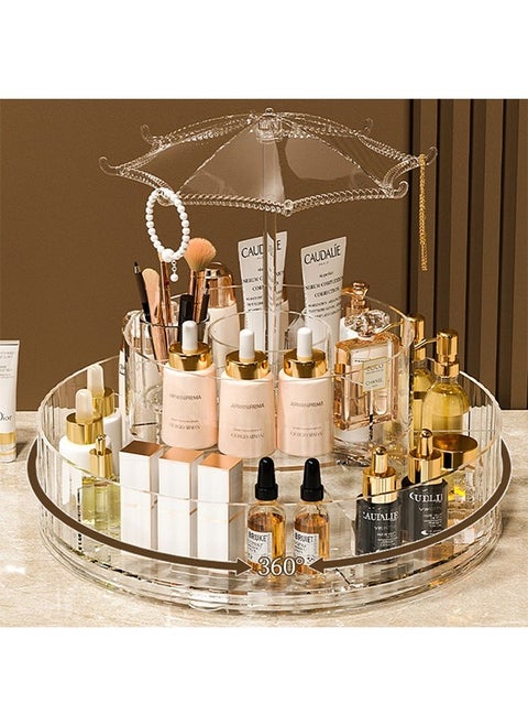 Double-Layer Makeup Organizer,360 Degrees Rotation,Adjustable Large-Capacity Cosmetic Organizer,Transparent Acrylic Material,Suitable for Storing Lipstick/Sunscreen/Essence