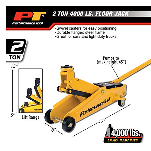 Performance Tool W1614 2 Ton (4,000 lbs.) Capacity Floor Jack Made With Heavy Duty Steel And Swivel Rear Casters - Image 5