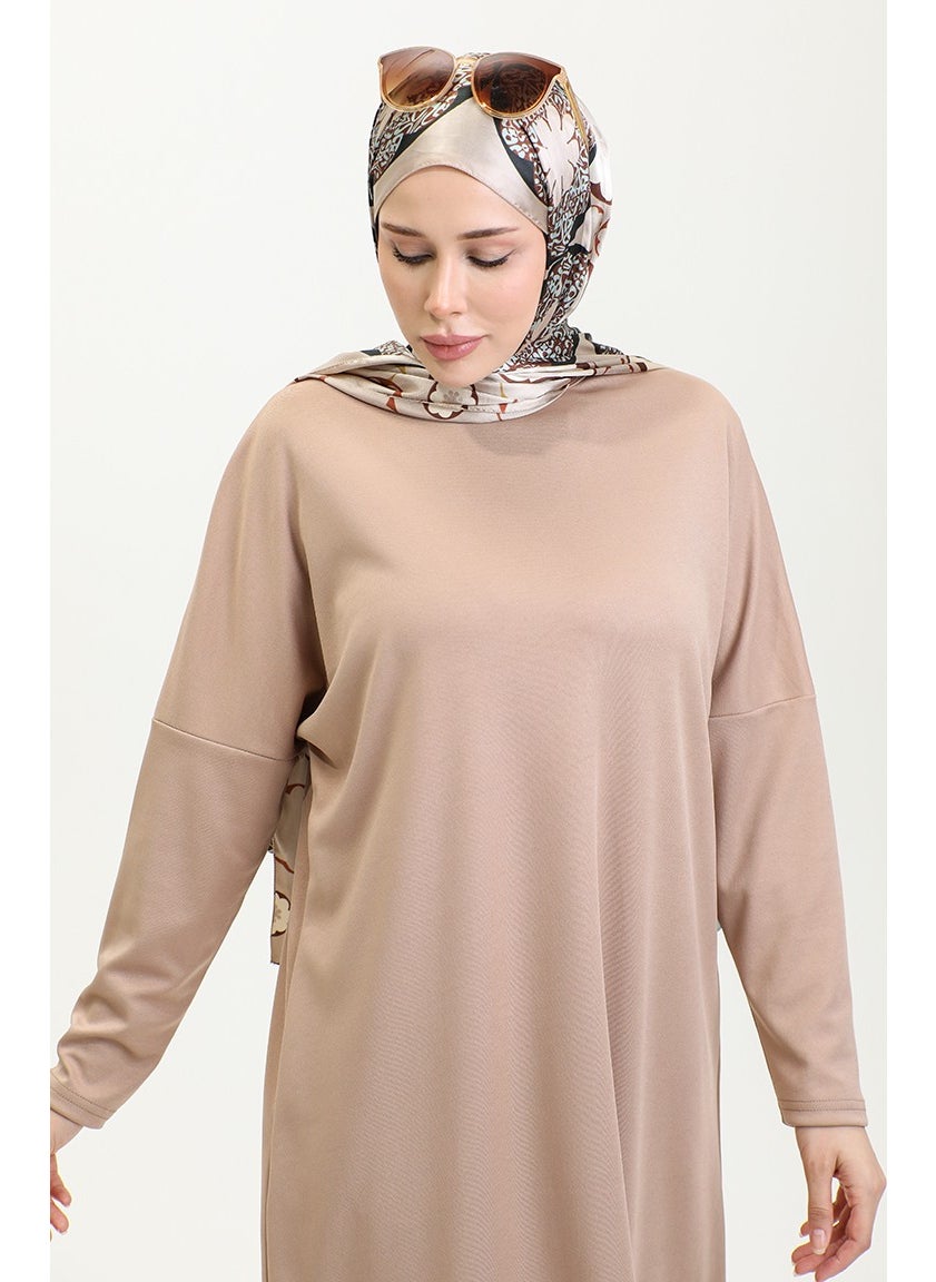 Sefa Merve Relaxed Cut Flowy Plain Tunic 8729-01 Milky Coffee  - Image 3