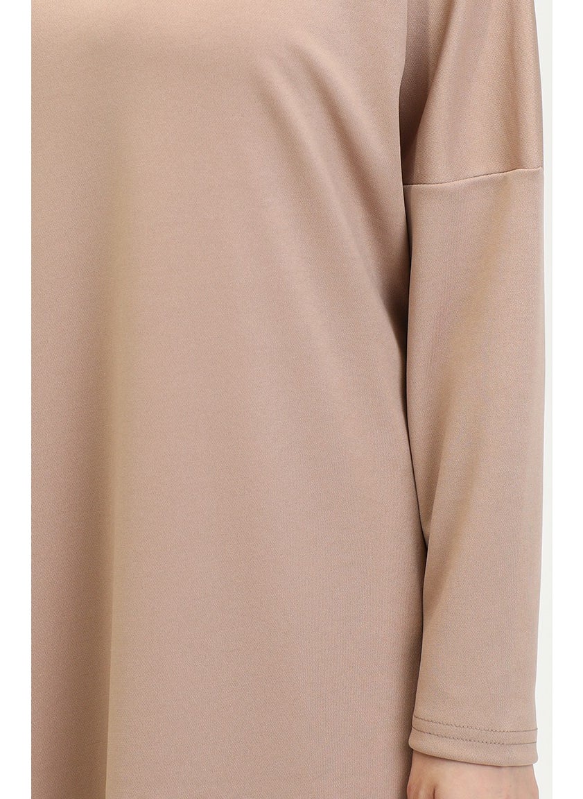 Sefa Merve Relaxed Cut Flowy Plain Tunic 8729-01 Milky Coffee  - Image 5