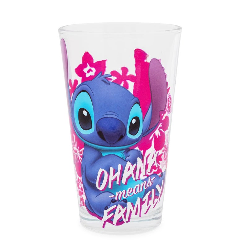 Silver Buffalo Disney Lilo and Stitch Ohana Means Family Pint Glass, 16 Ounces - Image 1