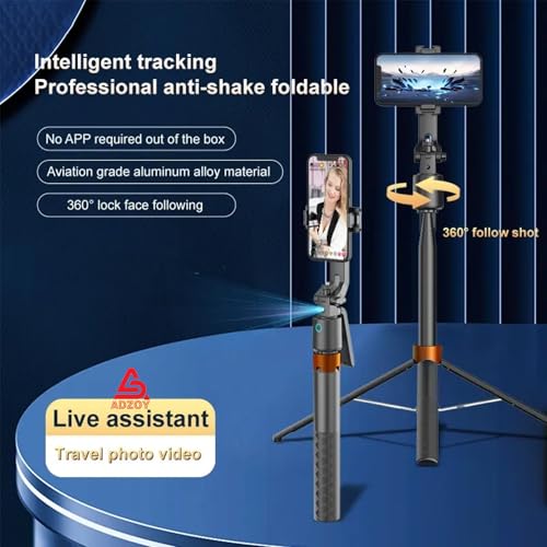 ADZOY Professional ADL-Q13 Intelligent AI Tracker Selfie Stick 180cm Wide Angle 360 Degrees Gimbal Foldable Auto Face Tracking with Remote | Overhead Phone Holder Stabilizer - Image 2