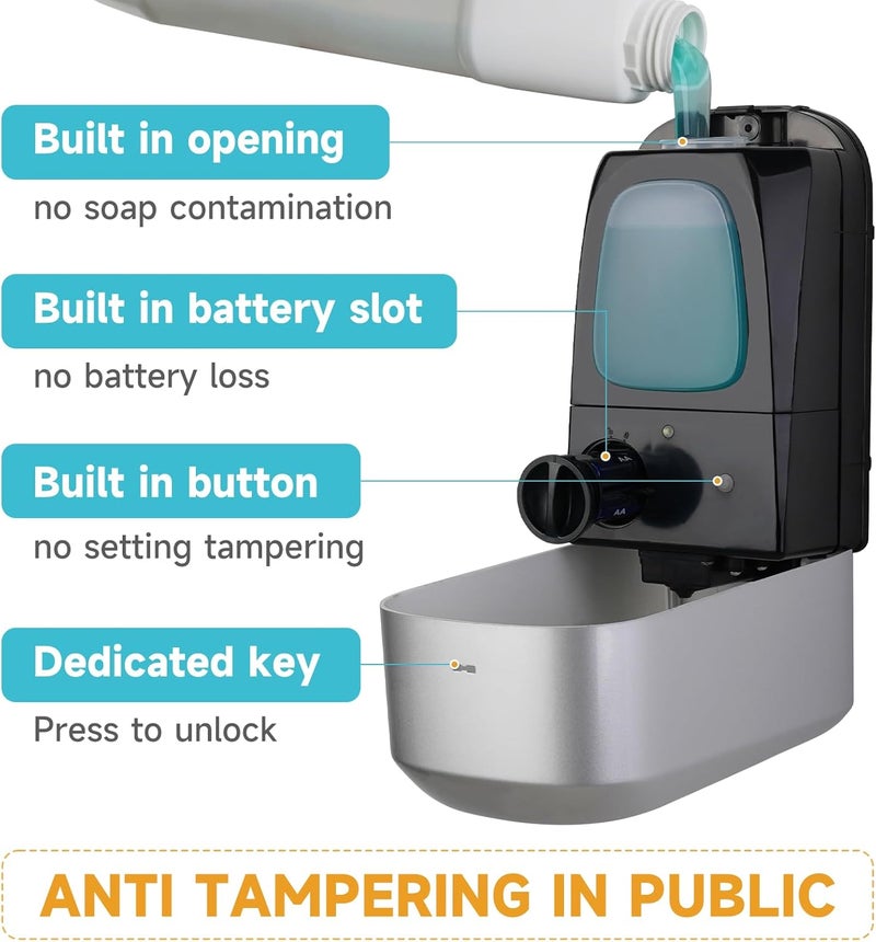 AIKE 1000 ML Wall Mount Automatic Soap Dispenser, Tamper-proof Design for Public and Commercial Use, AK1226S - Image 3