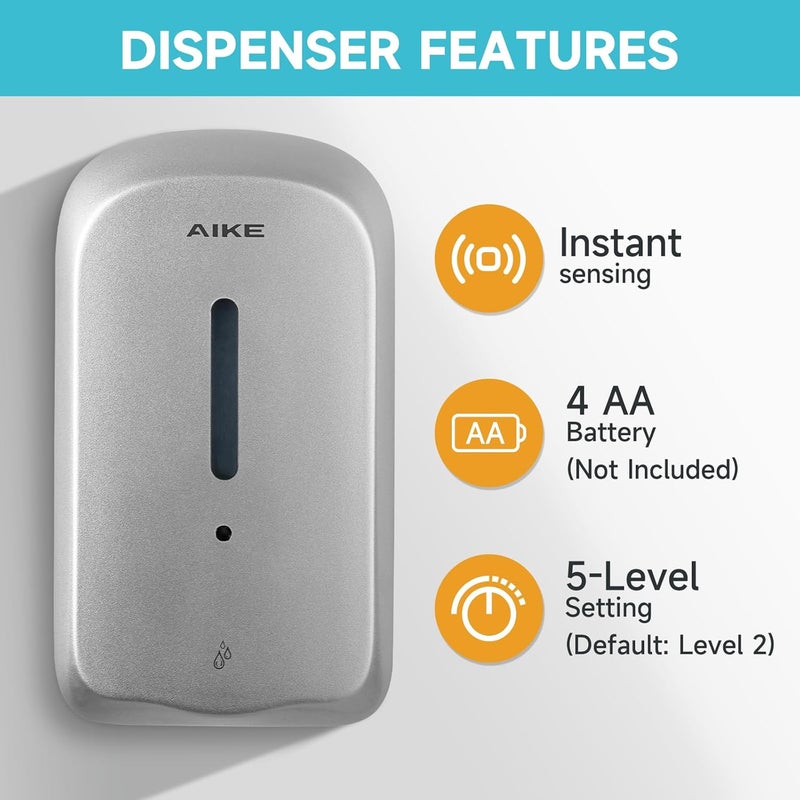 AIKE 1000 ML Wall Mount Automatic Soap Dispenser, Tamper-proof Design for Public and Commercial Use, AK1226S - Image 5