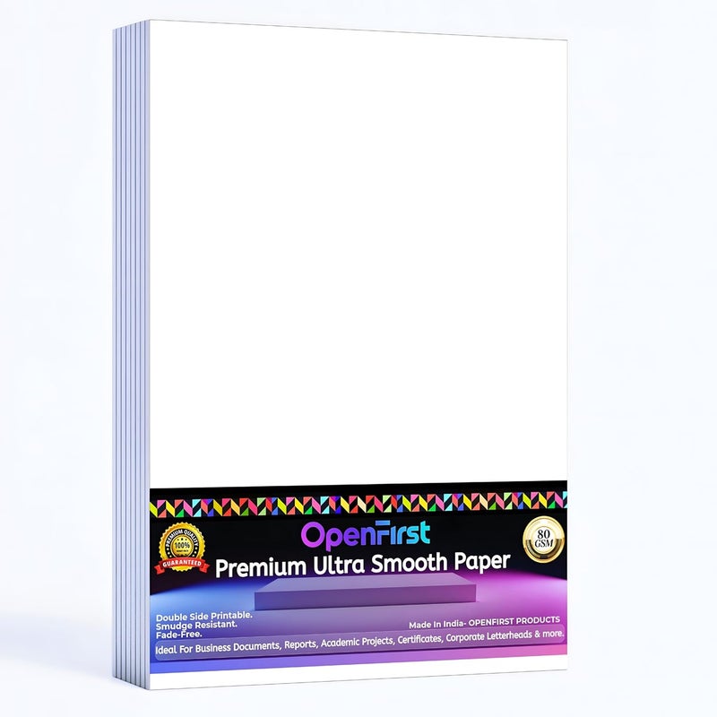 OPENFIRST A4 Premium Snow White Paper – 80 GSM Ultra Smooth Finish | Double Side Printable Colored Sheets For Invoicing, Office, Craft, Letterhead & Projects | Pack of 100 Sheets (Snow White) - Image 1