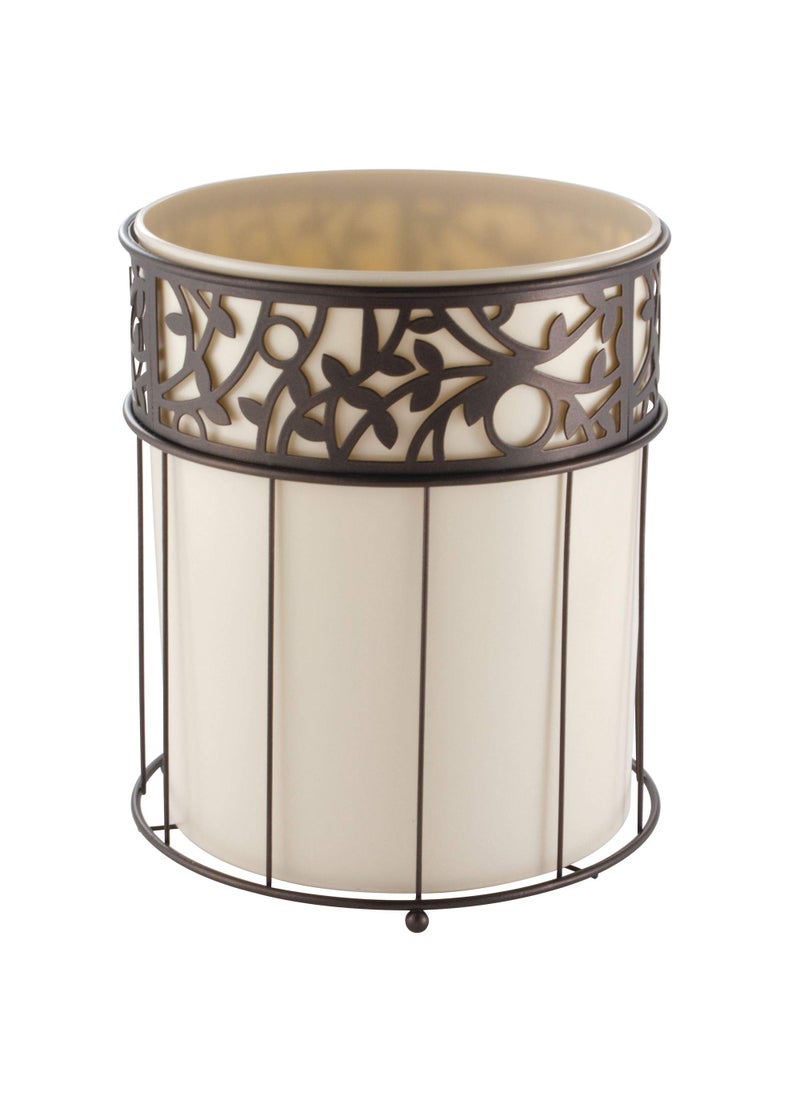 InterDesign iDesign Vine Metal and Plastic Wastebasket Trash Can Garbage Can for Bathroom, Bedroom, Home Office, Kitchen, Patio, Dorm, College, Vanilla Tan and Bronze  - Image 1