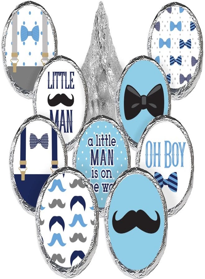 DISTINCTIVS Little Man Baby Shower Favor Stickers, It's a Boy Chocolate Kisses Party Favor Candy Stickers - 180 Labels - Image 1
