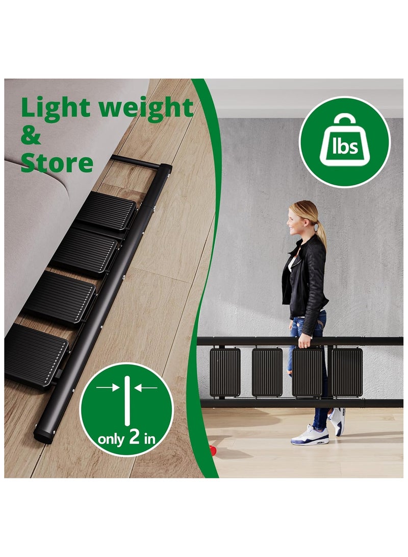 4 Step Ladder, Folding Step Stool with Wide Anti-Slip Pedal, Sturdy Steel Ladders, Convenient Handgrip, Lightweight, Portable Steel Step Ladders for Home and Kitchen (Black). - Image 5