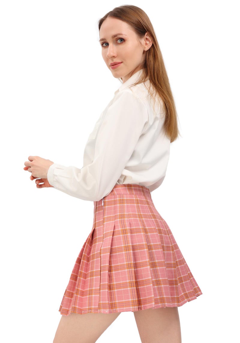DAZCOS US Size Plaid Skirt for Women with Shorts Casual High Waist Pleated Mini Skater Skirts - Image 5