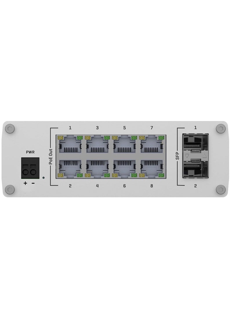 Teltonika TSW200 Industrial Unmanaged Switch, Gigabit Ethernet 8-port PoE, 2 SFP, Bandwidth 20 Gbps, Push-In, 1000 Mbps, Terminal Block