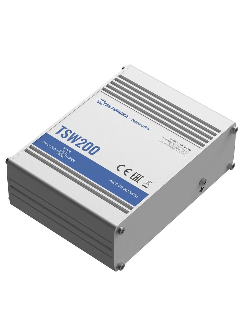 Teltonika TSW200 Industrial Unmanaged Switch, Gigabit Ethernet 8-port PoE, 2 SFP, Bandwidth 20 Gbps, Push-In, 1000 Mbps, Terminal Block