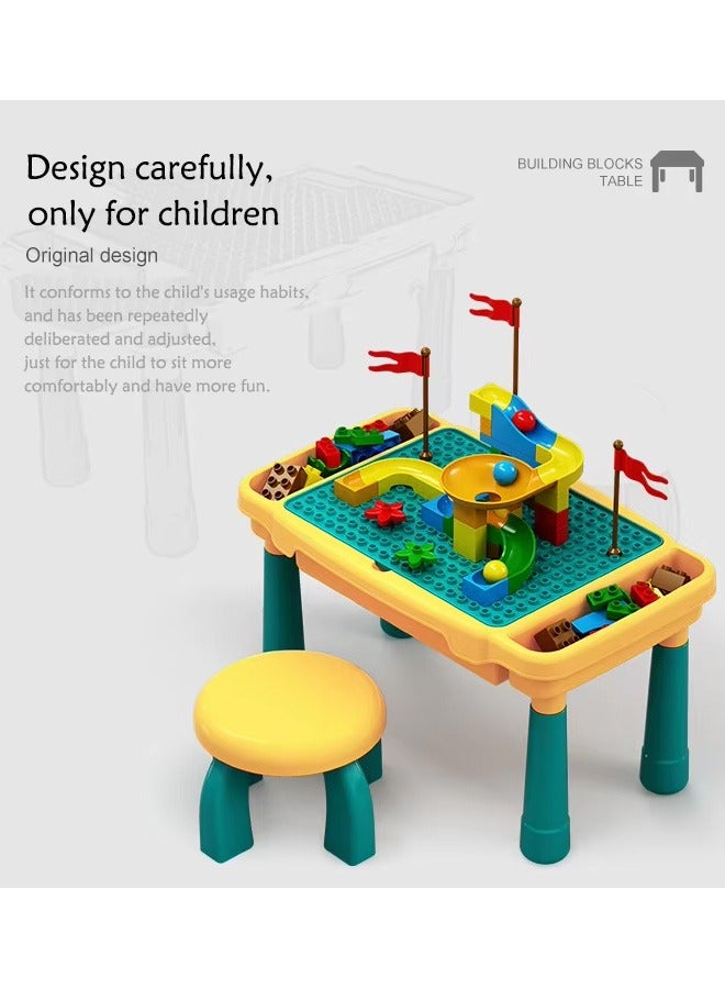 Building Block Table, Children's Multi-functional Building Block Table, Baby's Assembled Large And Small Particle Toys, Educational Puzzle Game Table With 1 Chairs (63pcs Building Blocks)  - Image 2