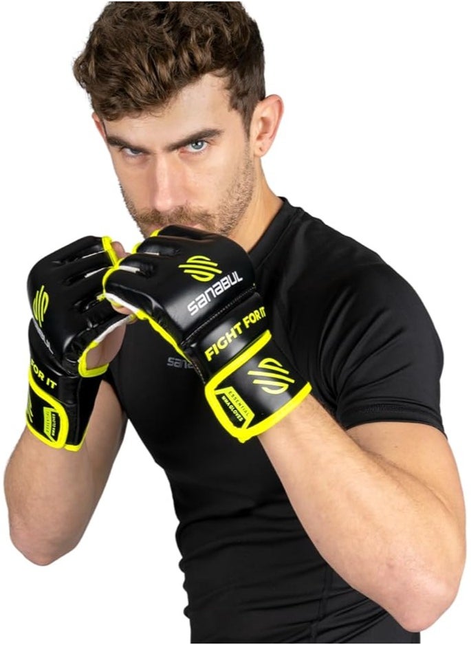 Sanabul  Essential MMA Gloves for Men and Women | Professional Fight Gloves for Sparring, Grappling, and Bag Training | Trusted by Pro Fighters (Black/Green, Small/Medium)  - Image 2