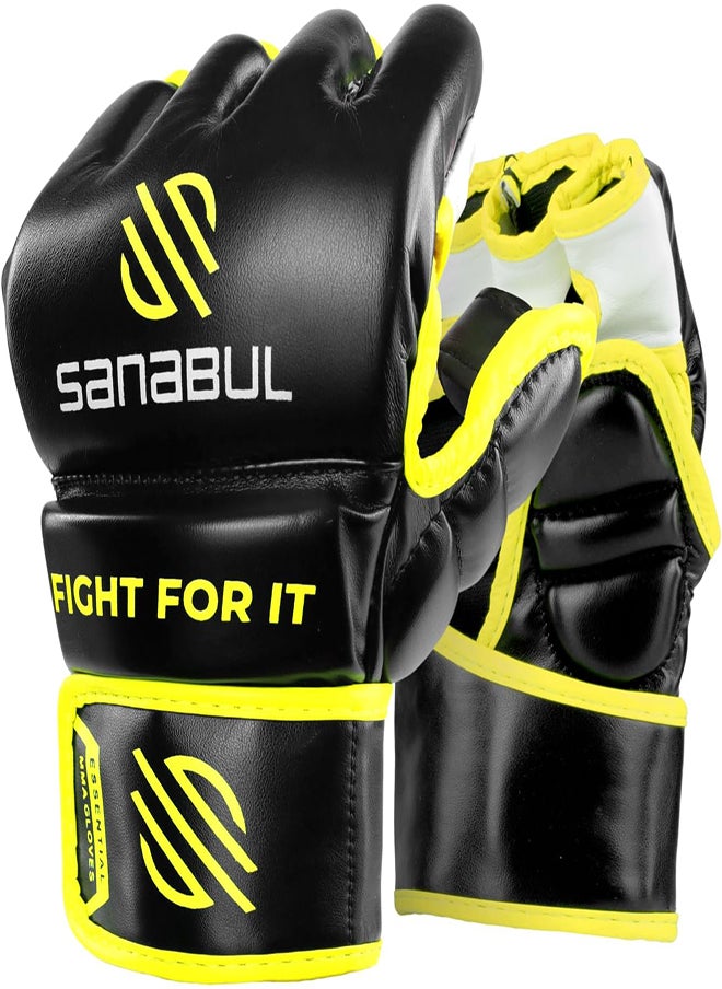 Sanabul  Essential MMA Gloves for Men and Women | Professional Fight Gloves for Sparring, Grappling, and Bag Training | Trusted by Pro Fighters (Black/Green, Small/Medium)  - Image 1