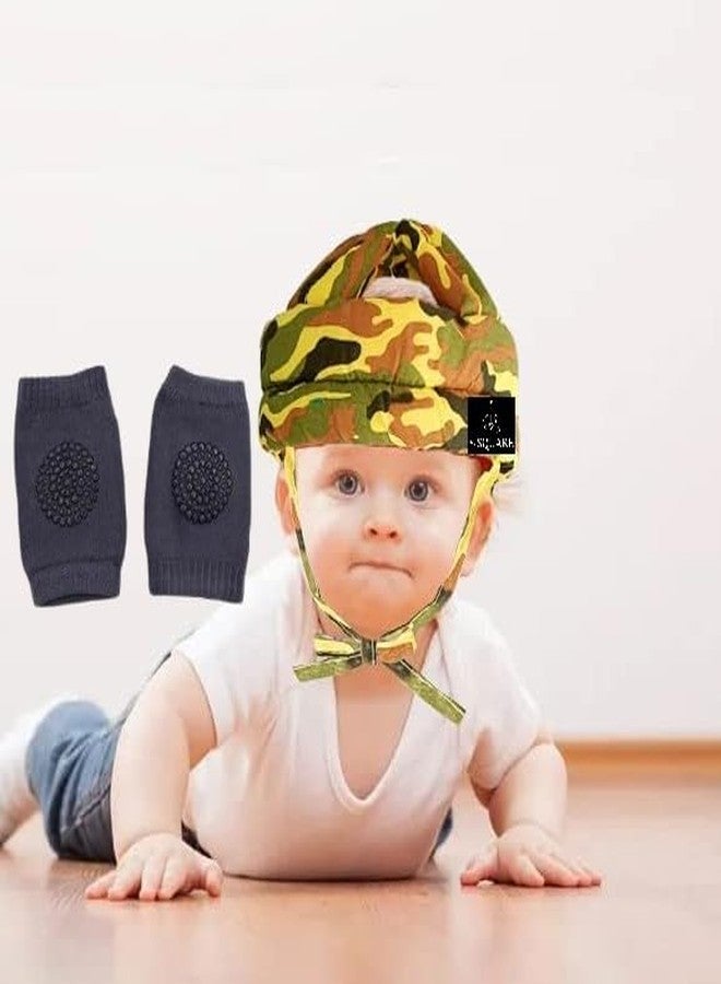 S-SQUARE Baby Helmet for Crawling Walking Baby Head Protector - Head Protection for Infant Baby No Bumps and Soft Cushion Safety Head with Baby Kneepads for Crawling (Militery kneepads) - Image 1