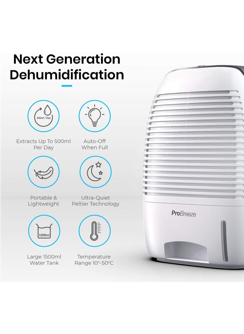 Pro Breeze مجفف هواء متميز سعة 1500 مل للتخلص من الرطوبة والعفن والرطوبة في المنزل والمطبخ وغرفة النوم والقافلة والمكتب والمرآب - Image 3