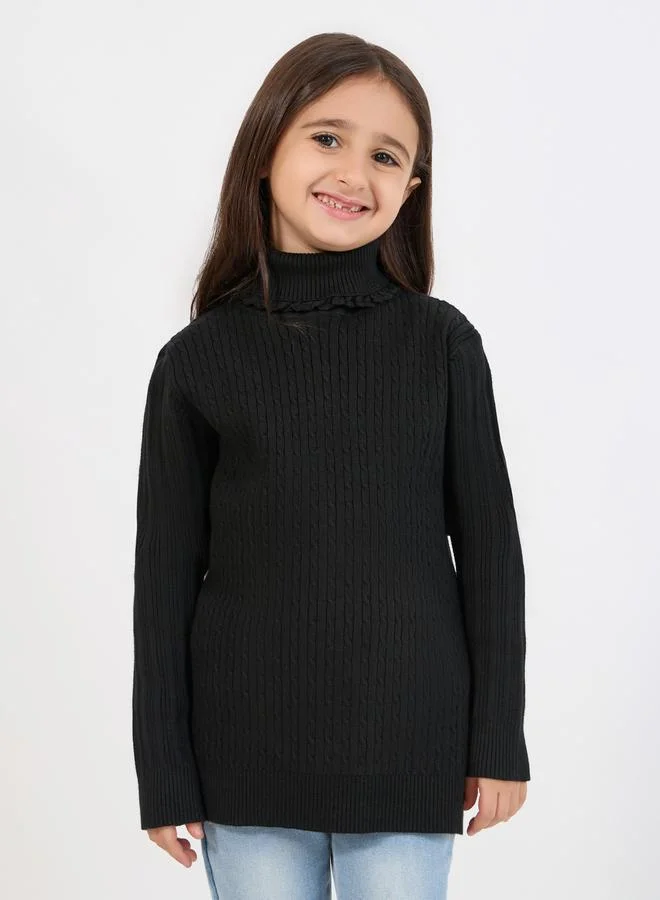 Styli Knitted Turtleneck Lace Trim Detail Sweater