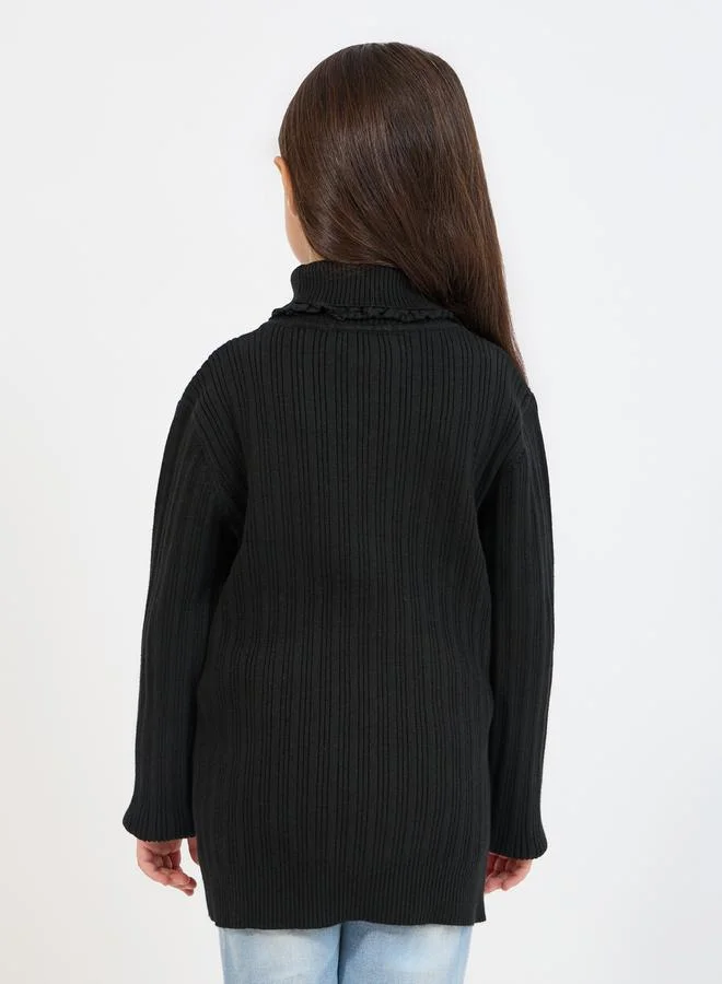 Styli Knitted Turtleneck Lace Trim Detail Sweater
