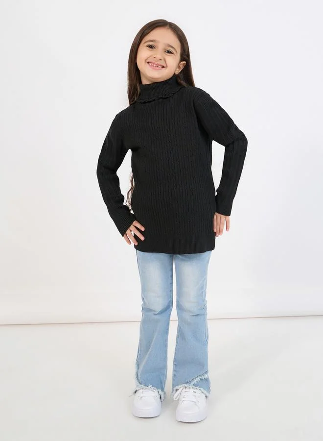 Styli Knitted Turtleneck Lace Trim Detail Sweater
