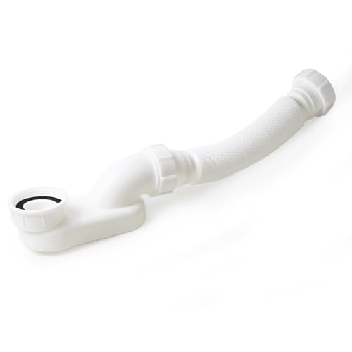 Azucyzi Low Profile 1 12 P Trap Flexible Bathtub Shower Drain Pipe Flat P Trap Kit for Freestanding Tub Space Saving Bath Drain Assembly Easy Install Durable Plumbing Replacement - Image 1
