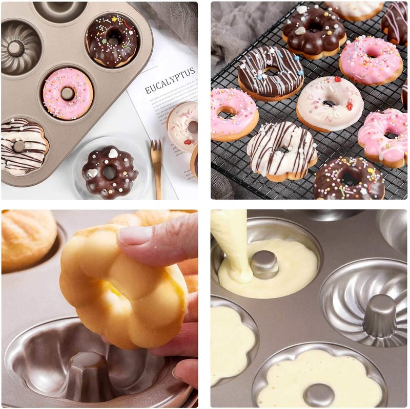 Beasea Nonstick Donut Pan, 2 Pack Donut Baking Pans Donut Molder, Carbon Steel Mini Donut Mold, Donut Baking Tray Bagels Mold for 6 Donuts - Image 3