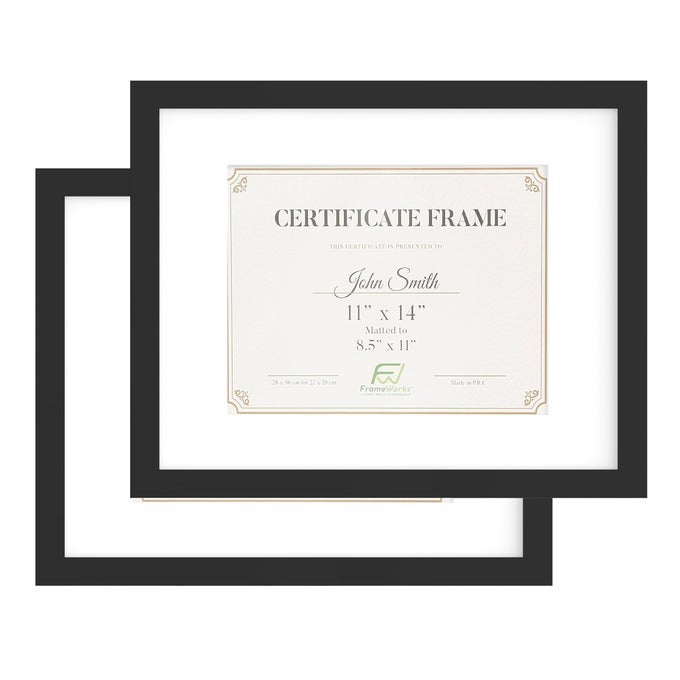2Pack 11x14 Matted to 85x11 Classic Wooden Document and Diploma Frames with Tempered Glass Black