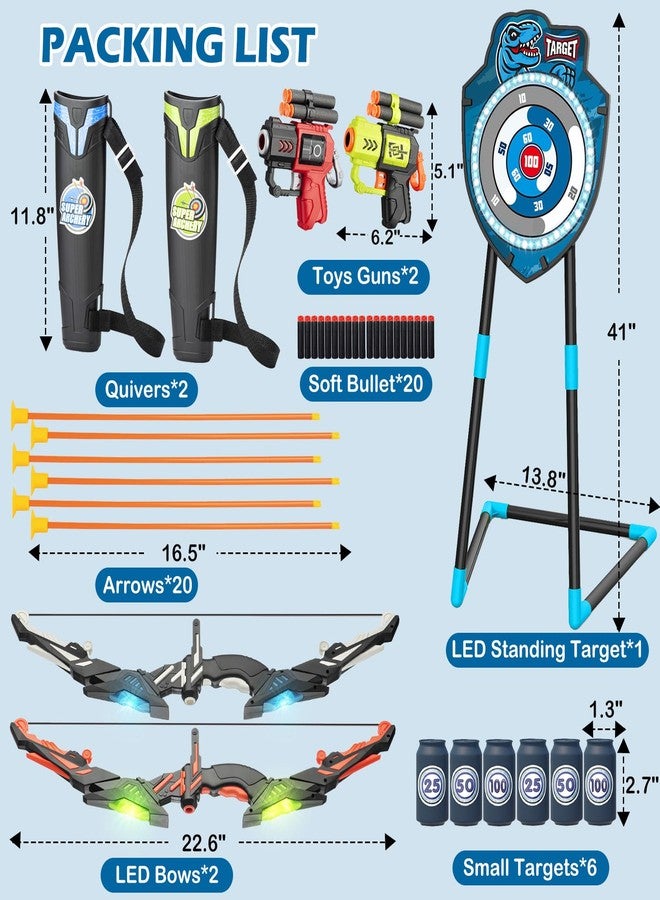 VROGTIK 2 Pack Kids LED Archery Set with Standing Target, 20 Suction Cup Arrows Bow and Arrow for Kids 3-12, Indoor Outdoor Sport Toy for Boys Girls - Image 4