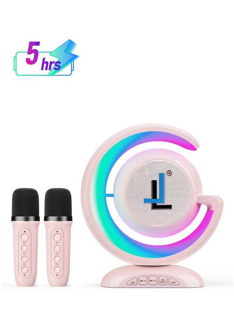 LIMITLESS Wireless Karaoke Speaker with 2 Microphones & Led Lights, Rechargeable Type C, Supports Bluetooth, USB, TF Card, Aux for Home and Outdoor Gatherings, 4 Voice Channels (Pink)  - Image 1