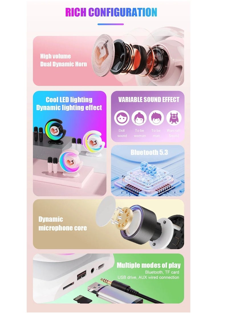 LIMITLESS Wireless Karaoke Speaker with 2 Microphones & Led Lights, Rechargeable Type C, Supports Bluetooth, USB, TF Card, Aux for Home and Outdoor Gatherings, 4 Voice Channels (Pink)  - Image 2