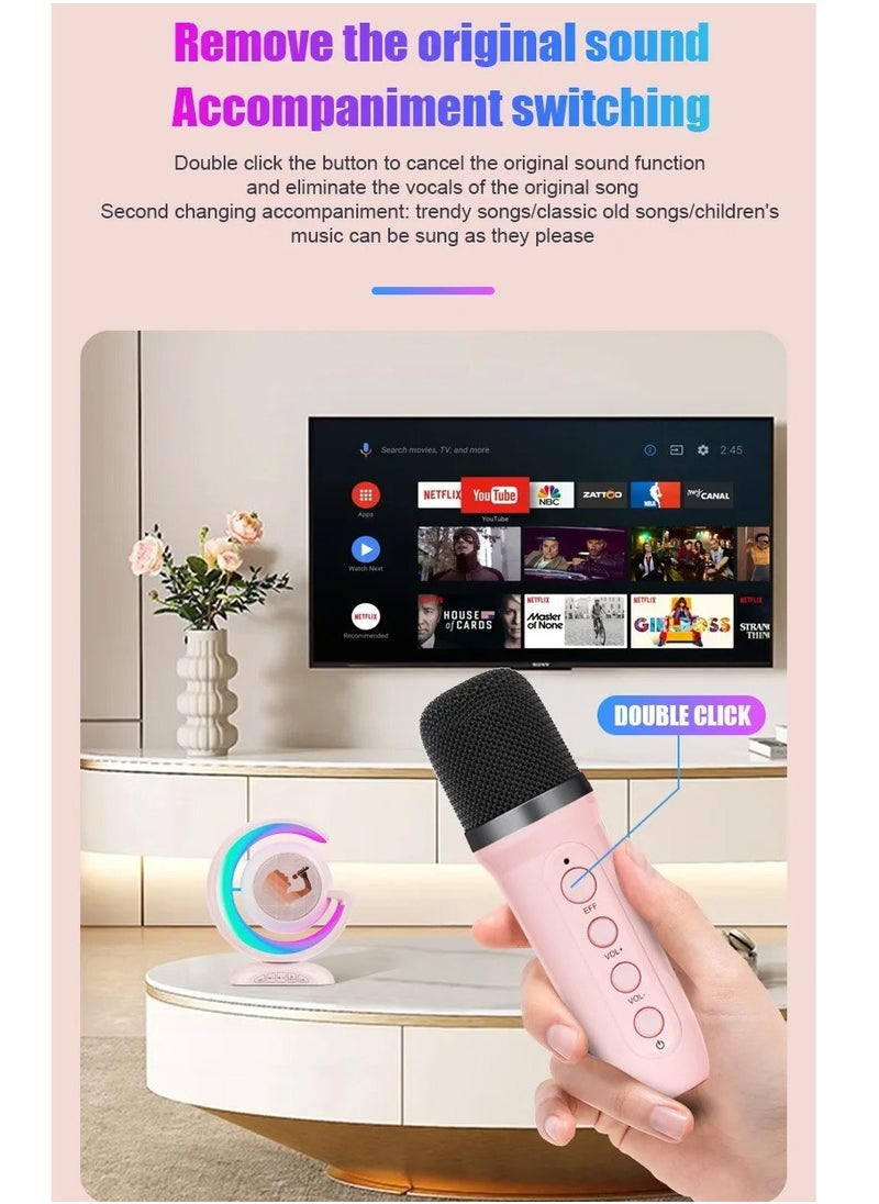 LIMITLESS Wireless Karaoke Speaker with 2 Microphones & Led Lights, Rechargeable Type C, Supports Bluetooth, USB, TF Card, Aux for Home and Outdoor Gatherings, 4 Voice Channels (Pink)  - Image 3