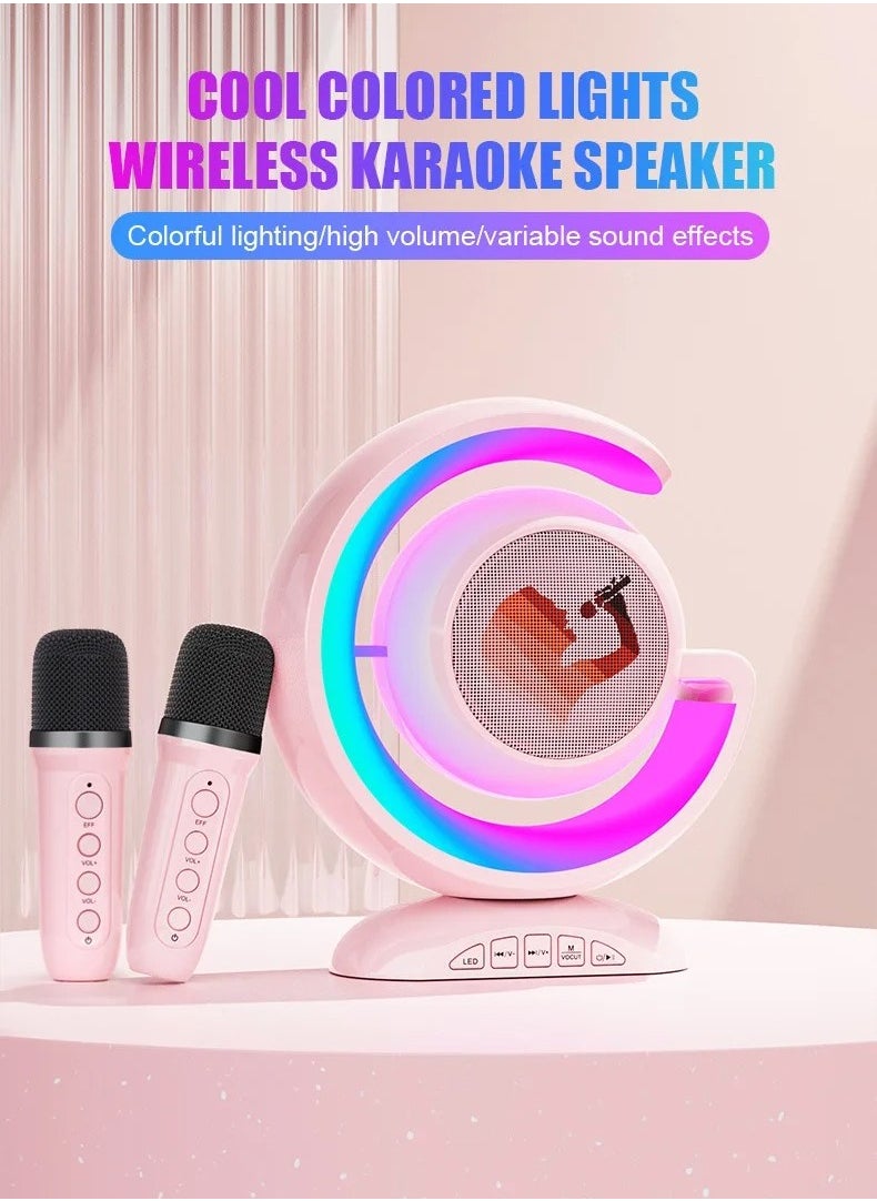 LIMITLESS Wireless Karaoke Speaker with 2 Microphones & Led Lights, Rechargeable Type C, Supports Bluetooth, USB, TF Card, Aux for Home and Outdoor Gatherings, 4 Voice Channels (Pink)  - Image 4