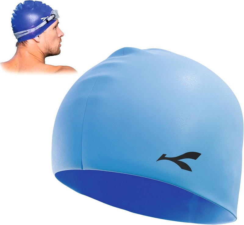 KONEX Waterproof Silicone Swimming Cap for Men & Women | Stretchable & Quick-Dry | Prevents Hair Pull & Chemical Damage | Ideal for Children & Adult (Blue) - Image 1