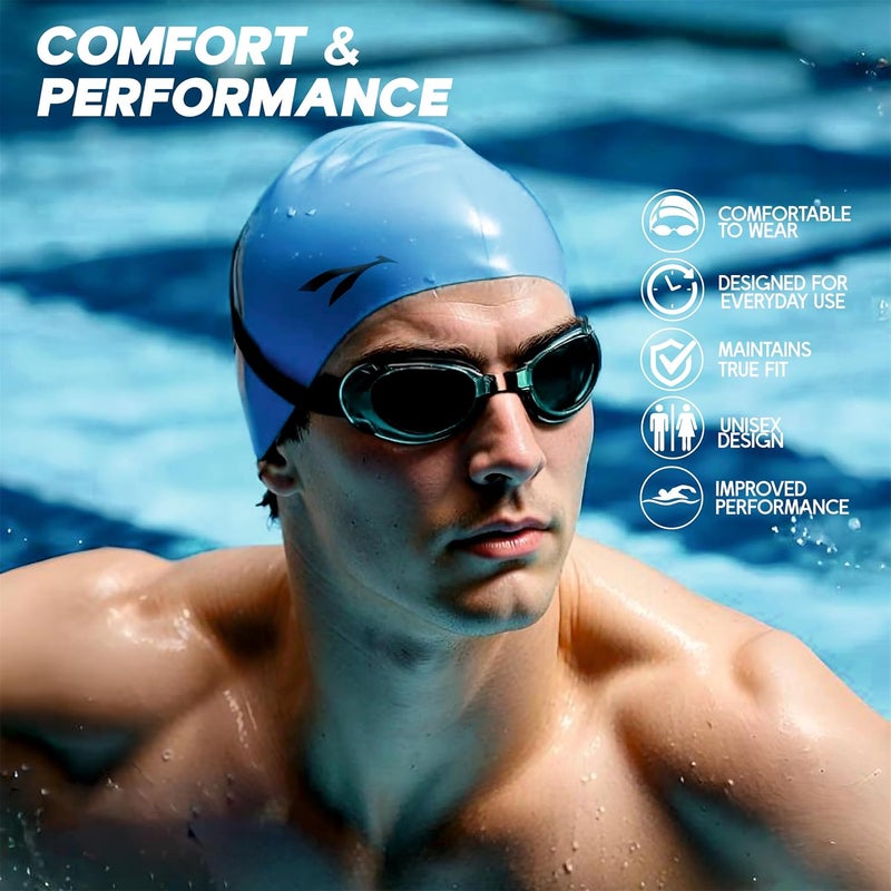 KONEX Waterproof Silicone Swimming Cap for Men & Women | Stretchable & Quick-Dry | Prevents Hair Pull & Chemical Damage | Ideal for Children & Adult (Blue) - Image 5