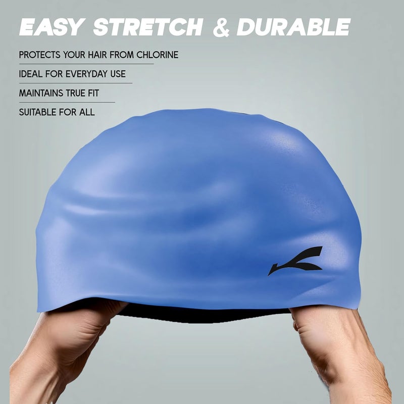 KONEX Waterproof Silicone Swimming Cap for Men & Women | Stretchable & Quick-Dry | Prevents Hair Pull & Chemical Damage | Ideal for Children & Adult (Blue) - Image 3